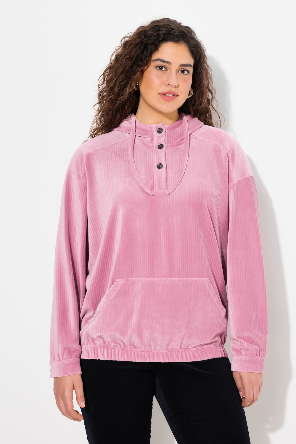 Große Größen Cord-Hoodie, Damen, rosa, Größe: 42/44, Polyester, Ulla Popken