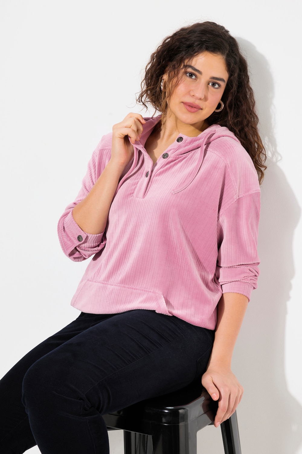 Große Größen Cord-Hoodie, Damen, rosa, Größe: 62/64, Polyester, Ulla Popken