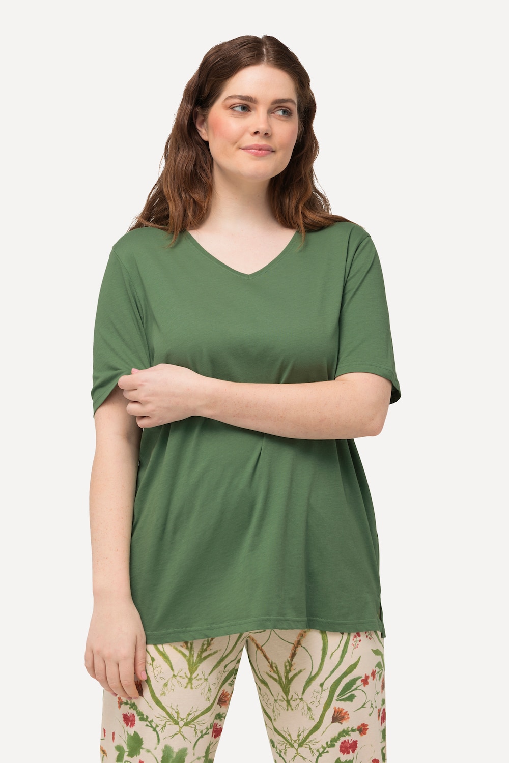 Große Größen Pyjama-Shirt, Damen, grün, Größe: 42/44, Baumwolle, Ulla Popken