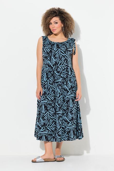 Ruffled Neckline Sleeveless Jersey Midi Dress