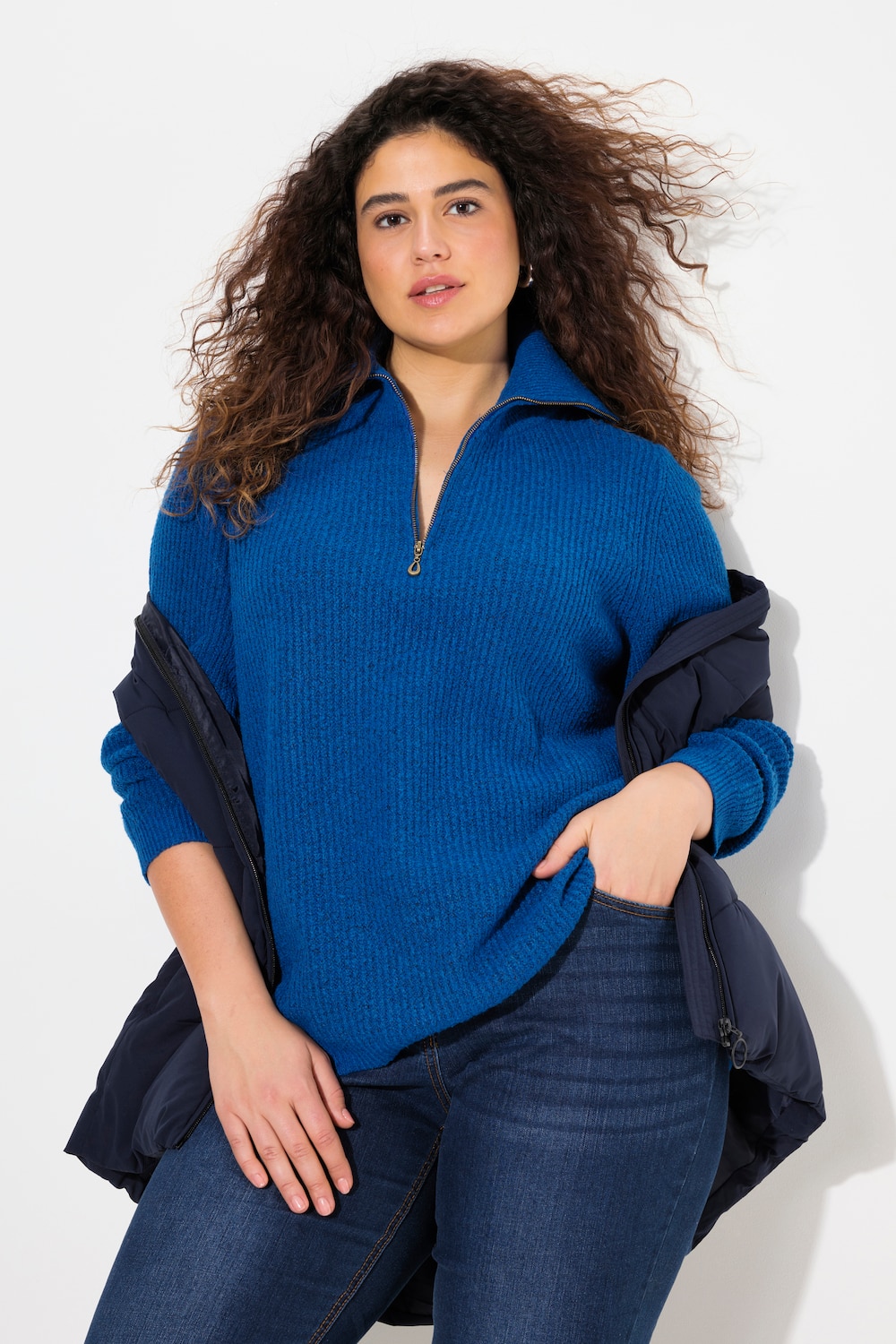 Große Größen Troyer, Damen, blau, Größe: 58/60, Synthetische Fasern/Polyester, Ulla Popken