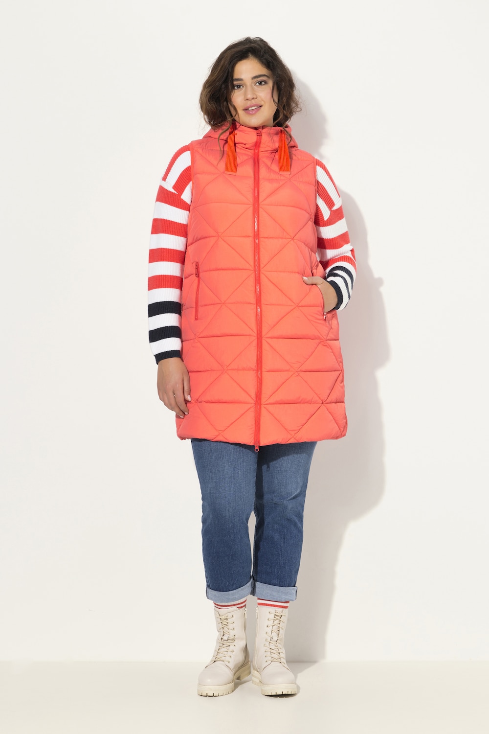 Große Größen Long-Steppweste, Damen, rot, Größe: 42/44, Polyester/Synthetische Fasern, Ulla Popken