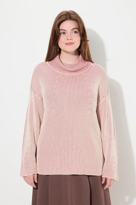 Eco Cotton Two-Tone Ribbed Knit Turtleneck Sweater