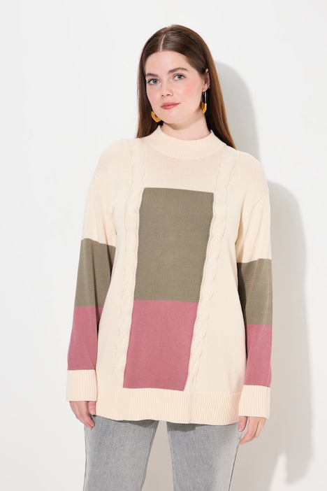 Color block cable knit sweater hotsell