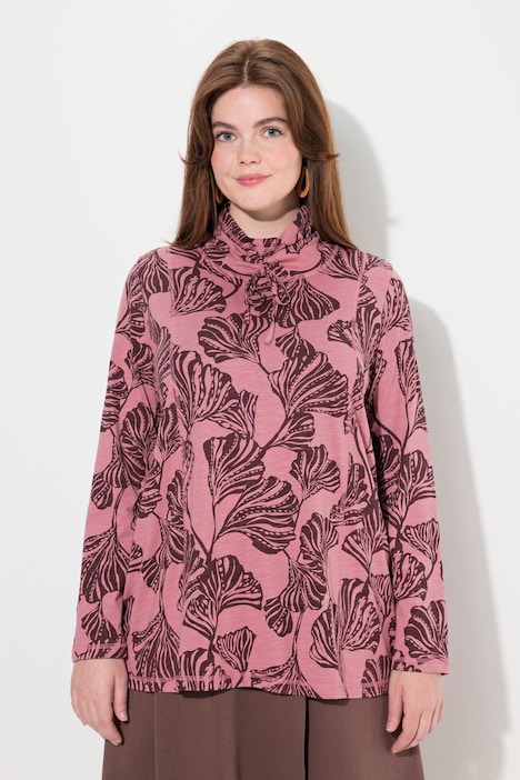 Eco Cotton Leaf Print Long Sleeve Turtleneck Tee