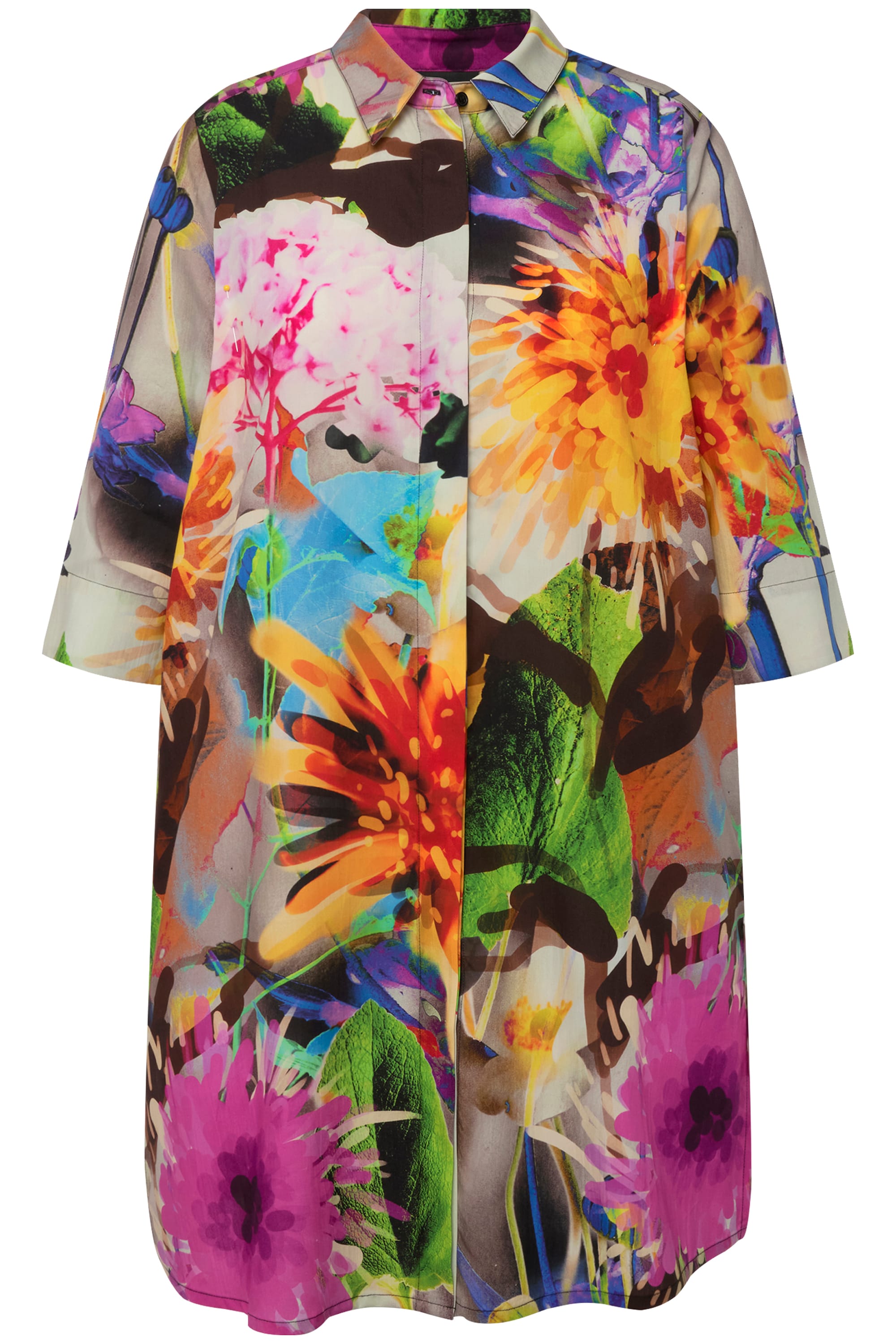 Ulla Popken Damen große Größen Lyocell Longbluse Blüten Hemdkragen