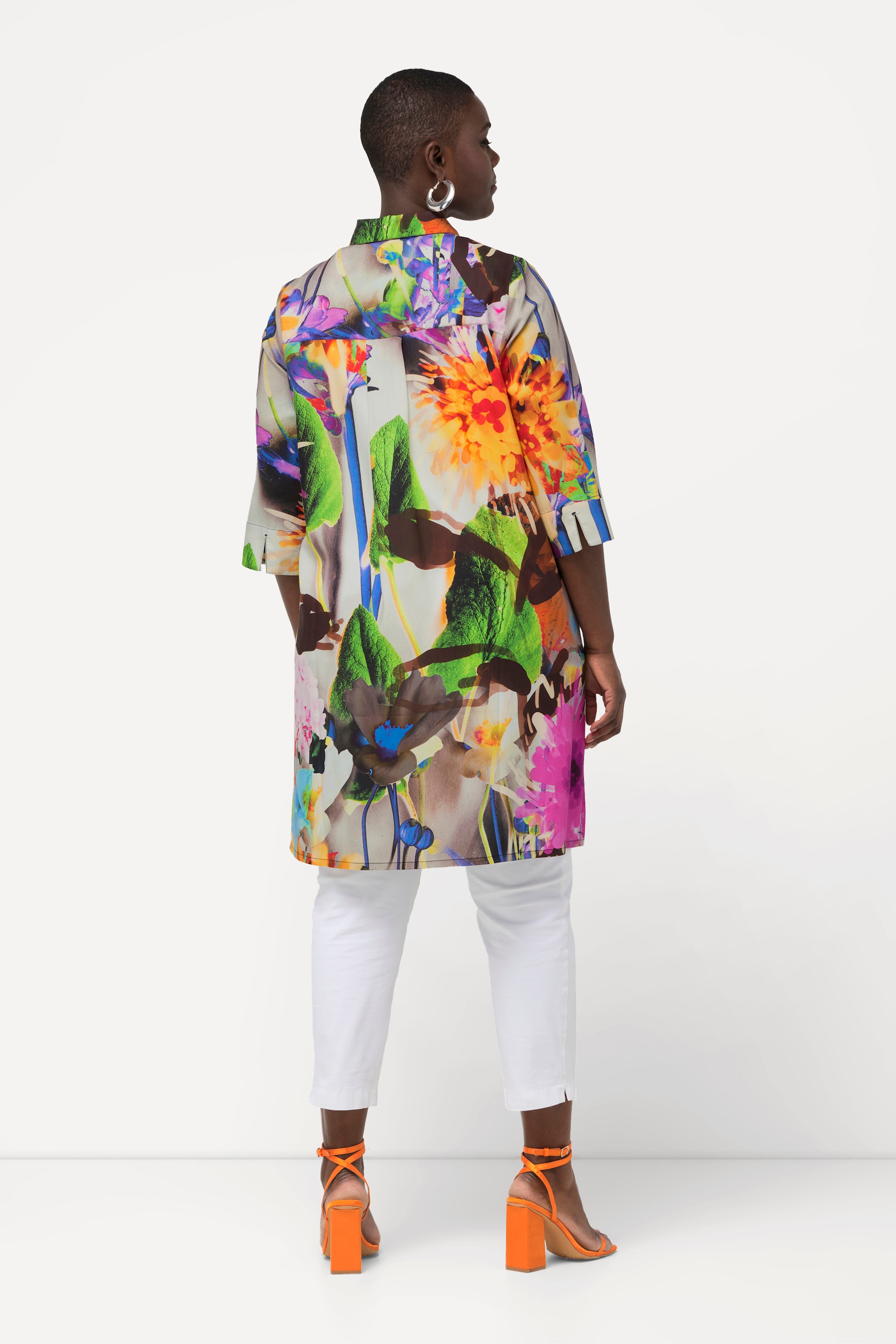 Ulla Popken Damen große Größen Lyocell Longbluse Blüten Hemdkragen