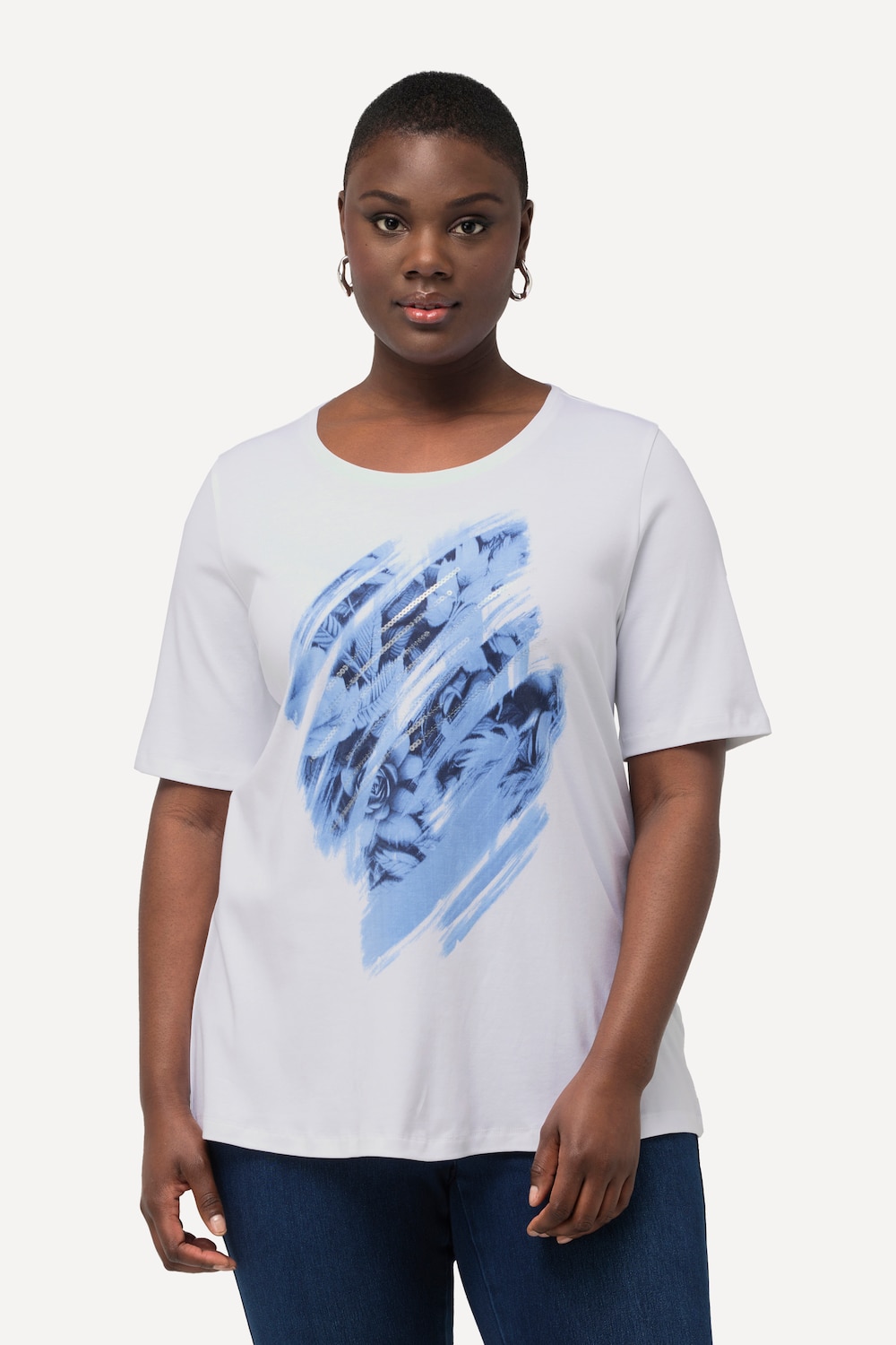 Große Größen T-Shirt, Damen, weiß, Größe: 42/44, Baumwolle, Ulla Popken