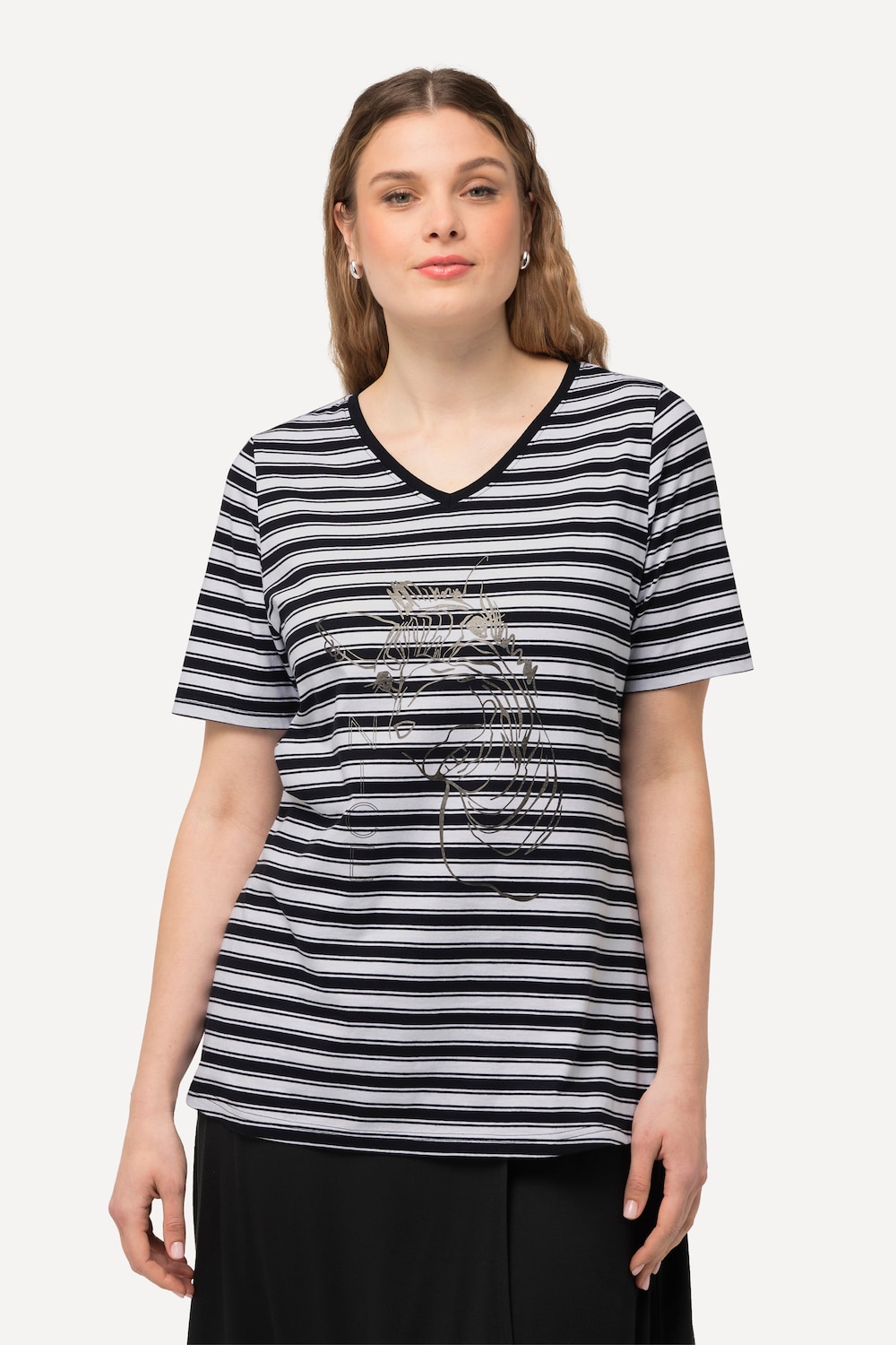Große Größen T-Shirt, Damen, schwarz, Größe: 42/44, Baumwolle, Ulla Popken