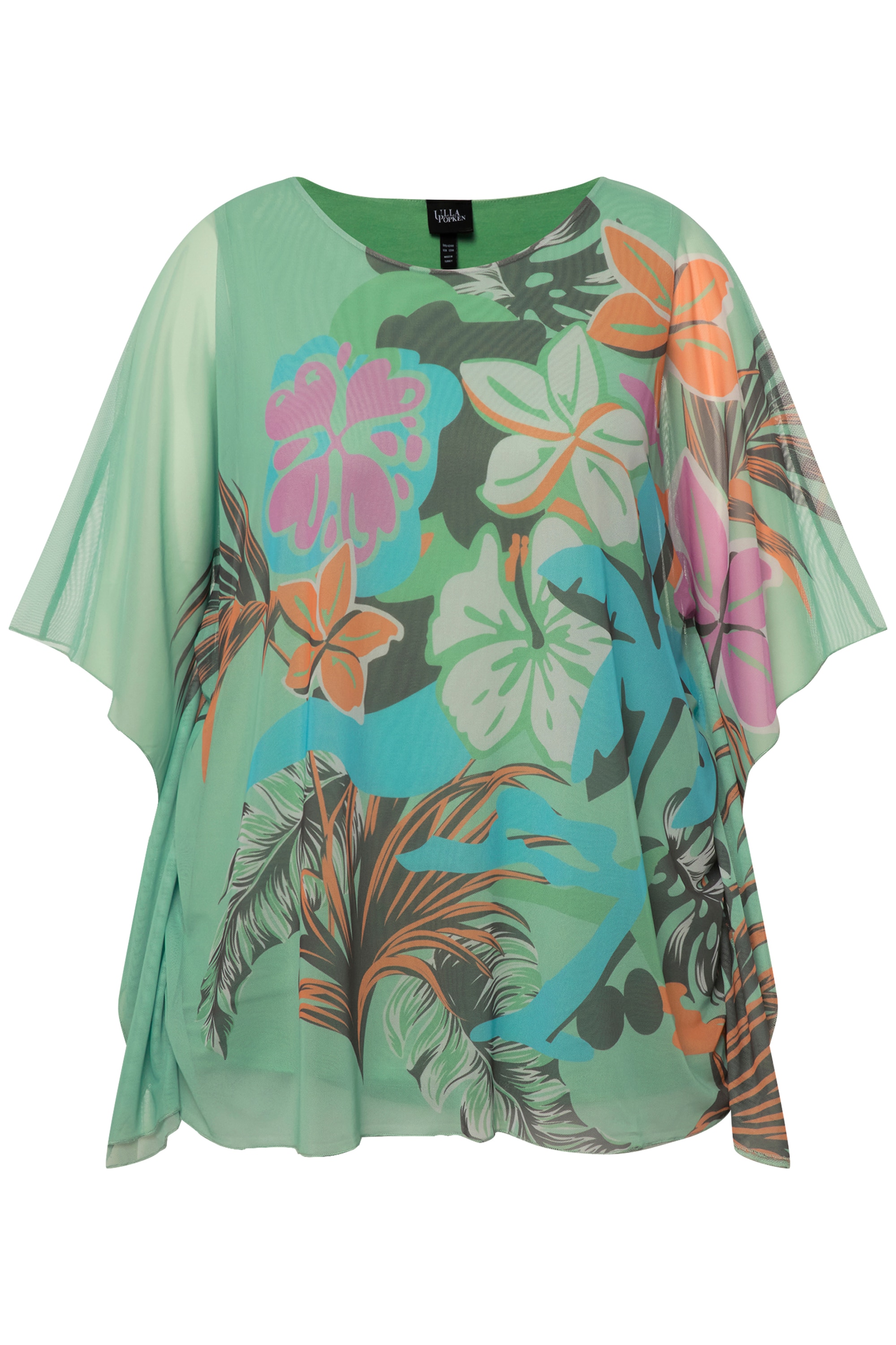 Ulla Popken Damen große Größen Bluse Blüten doppellagig Rundhals Halbarm 831846