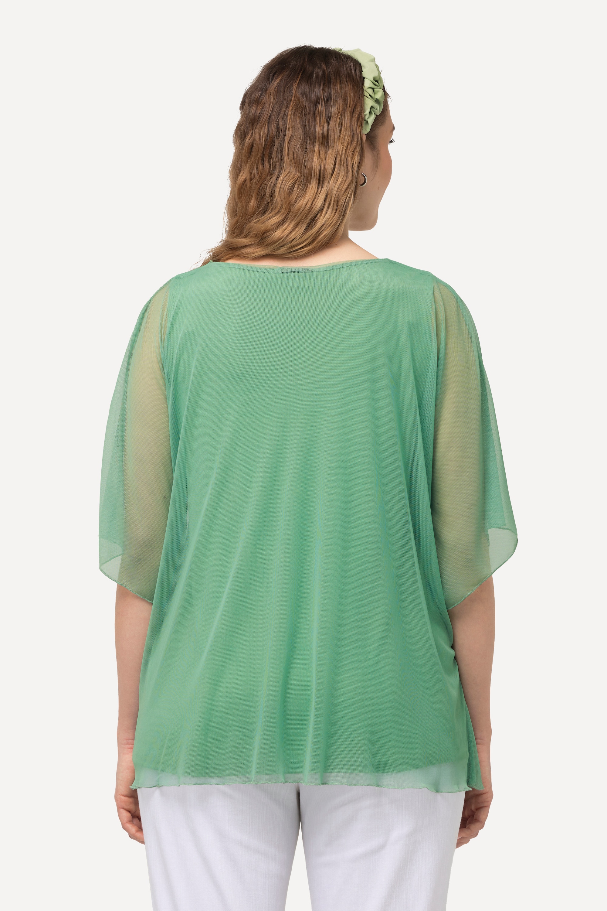 Ulla Popken Damen große Größen Bluse Blüten doppellagig Rundhals Halbarm 831846