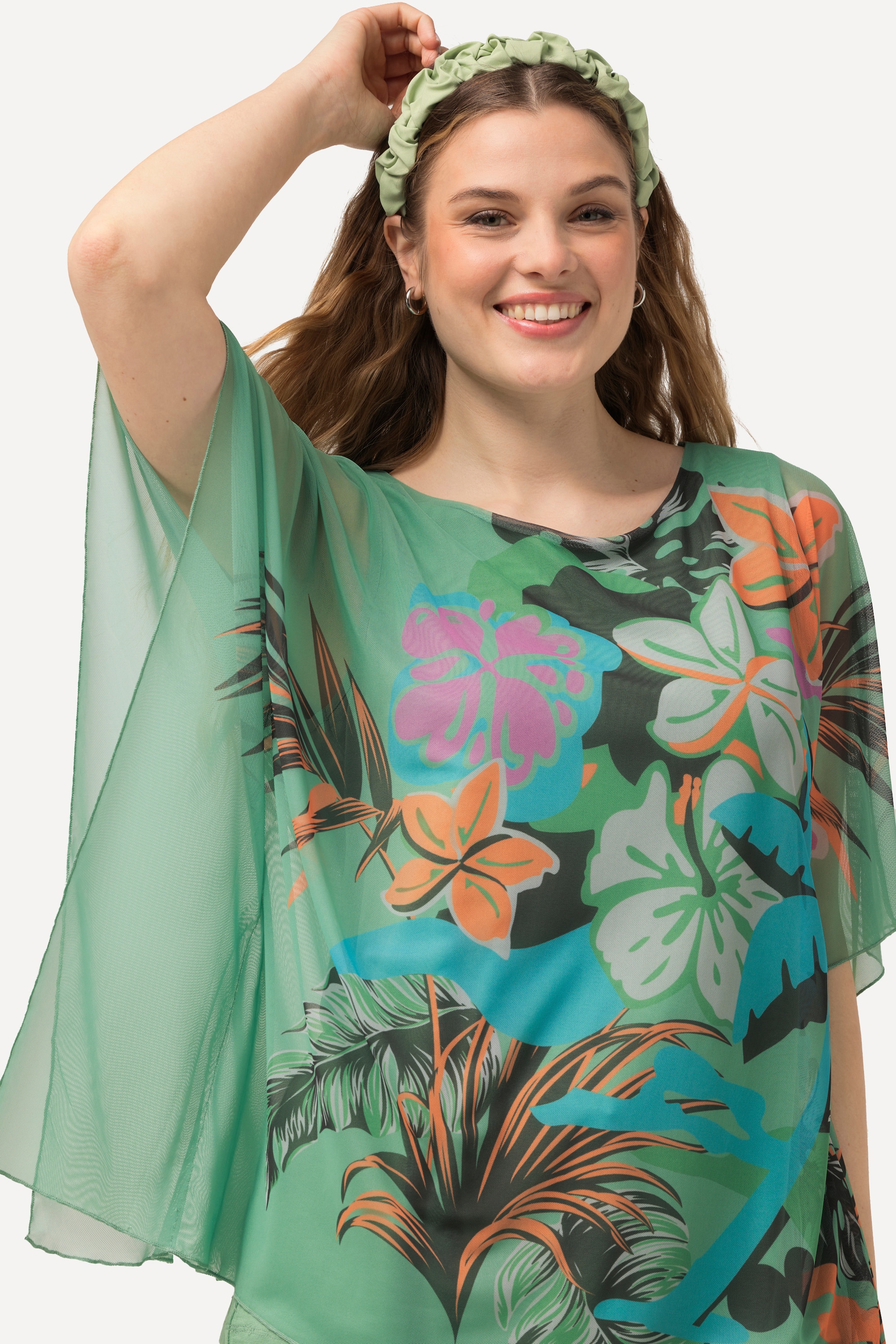Ulla Popken Damen große Größen Bluse Blüten doppellagig Rundhals Halbarm 831846