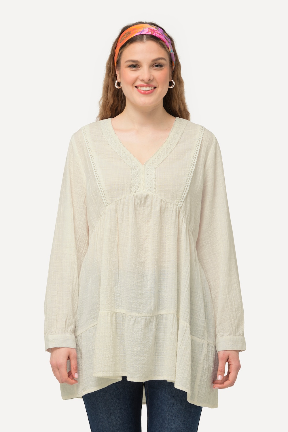 Große Größen Tunika, Damen, weiß, Größe: 42/44, Baumwolle/Viskose, Ulla Popken