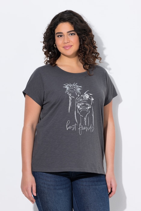 T-shirt dal taglio oversize con design metallico con animale, scollo a girocollo e mezze maniche