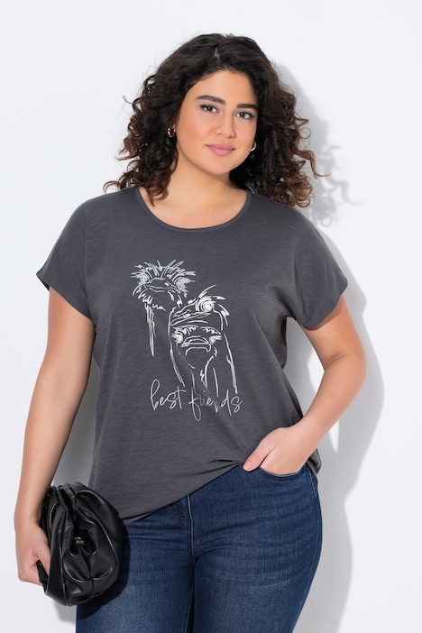 T-shirt dal taglio oversize con design metallico con animale, scollo a girocollo e mezze maniche