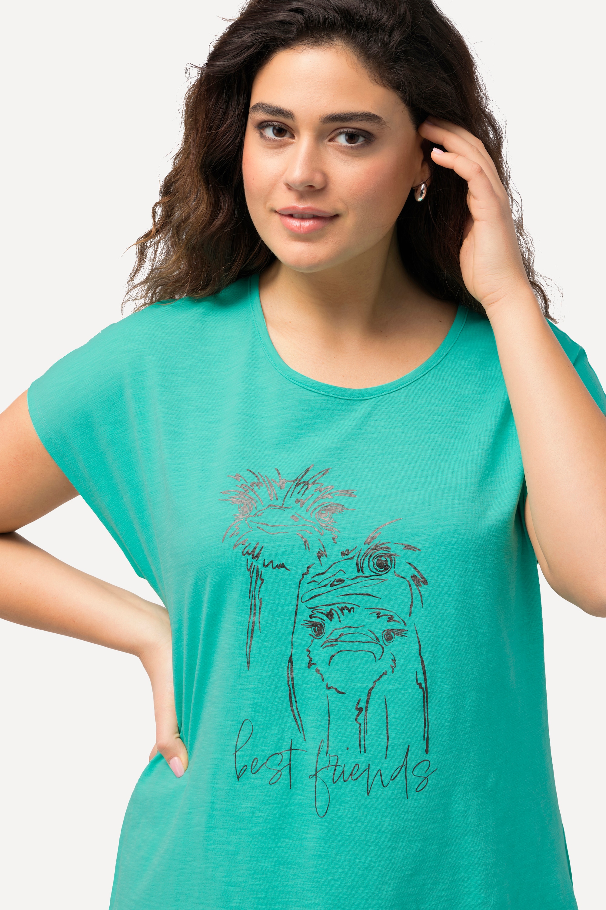 Ulla Popken Damen große Größen T Shirt Metallic Tiermotiv Oversized Rundhals