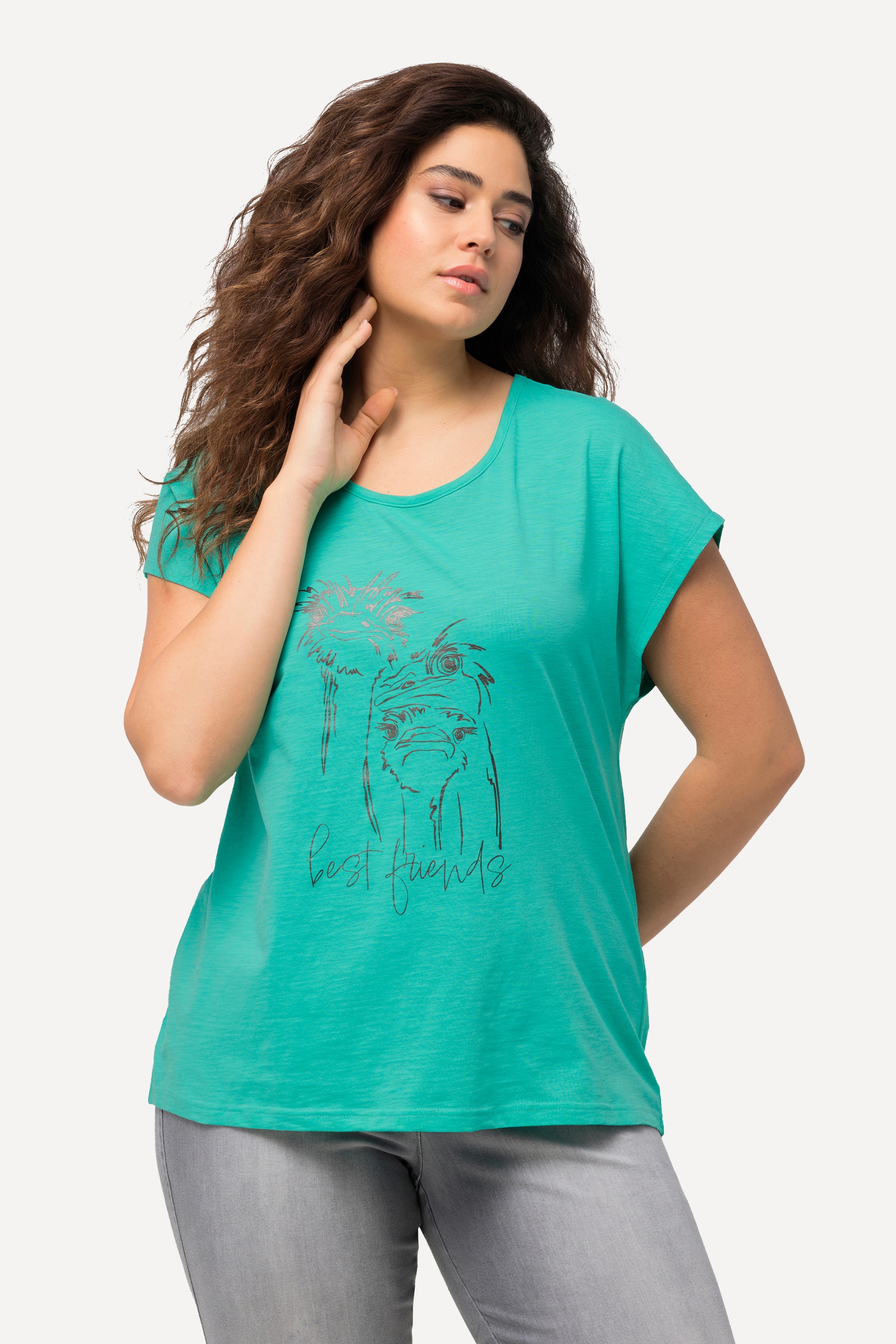 Ulla Popken Damen große Größen T Shirt Metallic Tiermotiv Oversized Rundhals