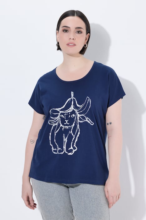 T-Shirt, Metallic-Tiermotiv, Oversized, Rundhals, Halbarm