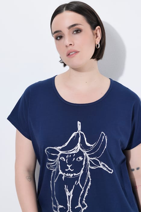 T-Shirt, Metallic-Tiermotiv, Oversized, Rundhals, Halbarm