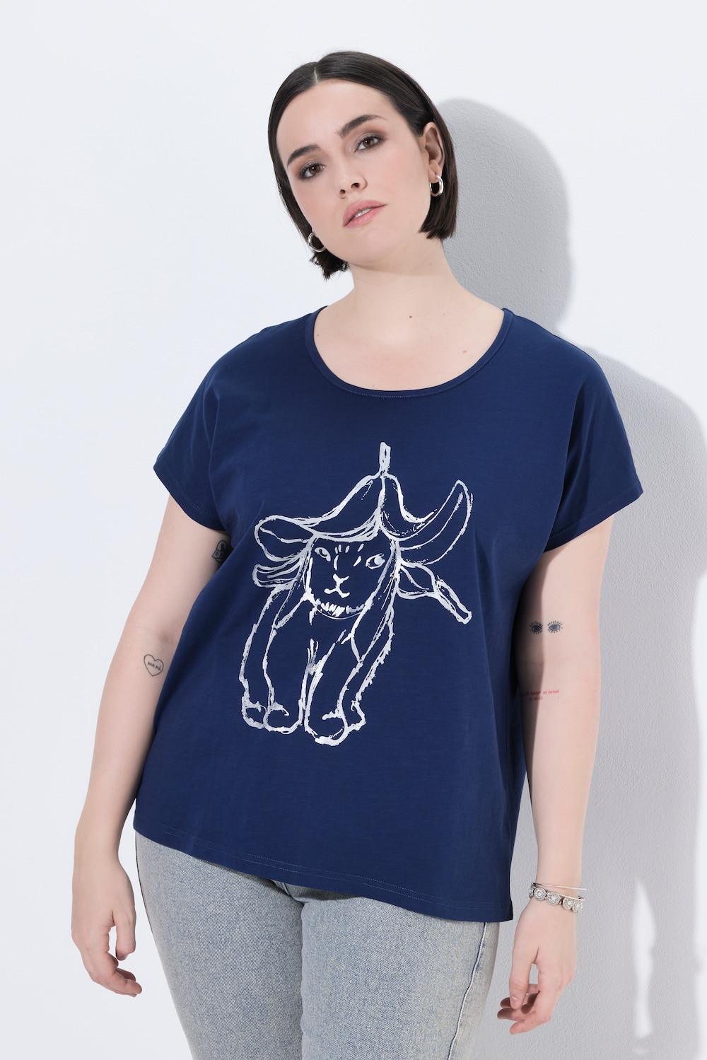 T-Shirt, Metallic-Tiermotiv, Oversized, Rundhals, Halbarm