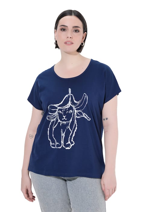 Tričko, metalickým motiv zvířete, oversize, kulatý výstřih, krátké rukávy