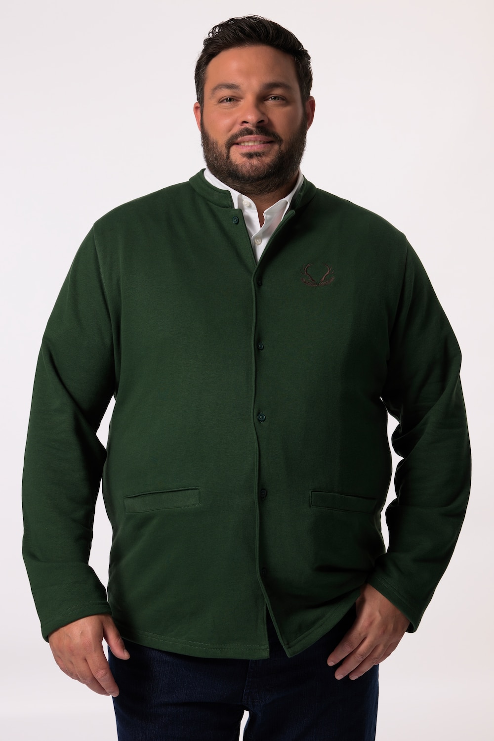 Men+ sweat-jakke, stående krave, broderi, op til str. 8 XL