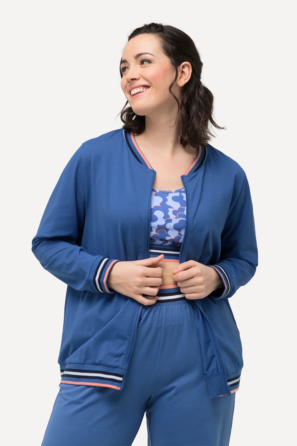 Große Größen Loungewear-Jacke, Damen, blau, Größe: 50/52, Baumwolle, Ulla Popken