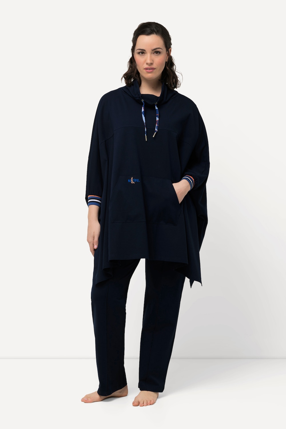 Große Größen Loungewear-Poncho, Damen, blau, Größe: 1=42-48, Baumwolle, Ulla Popken