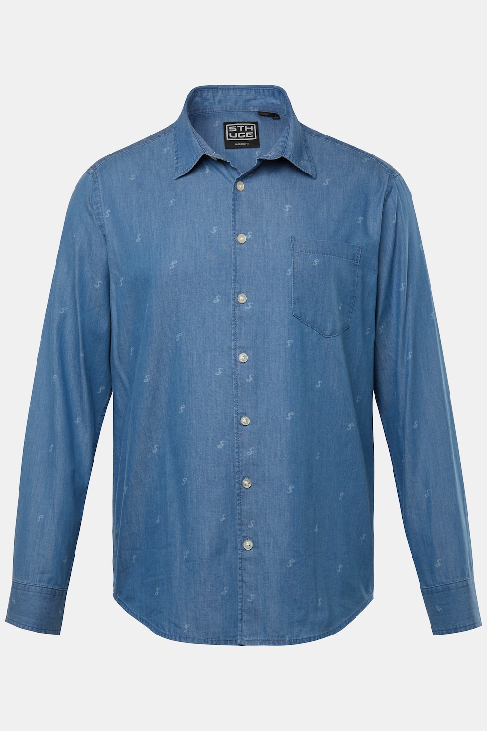 STHUGE Jeans-Hemd, Langarm, Alloverprint, Modern Fit, Kentkragen, bis 8 XL