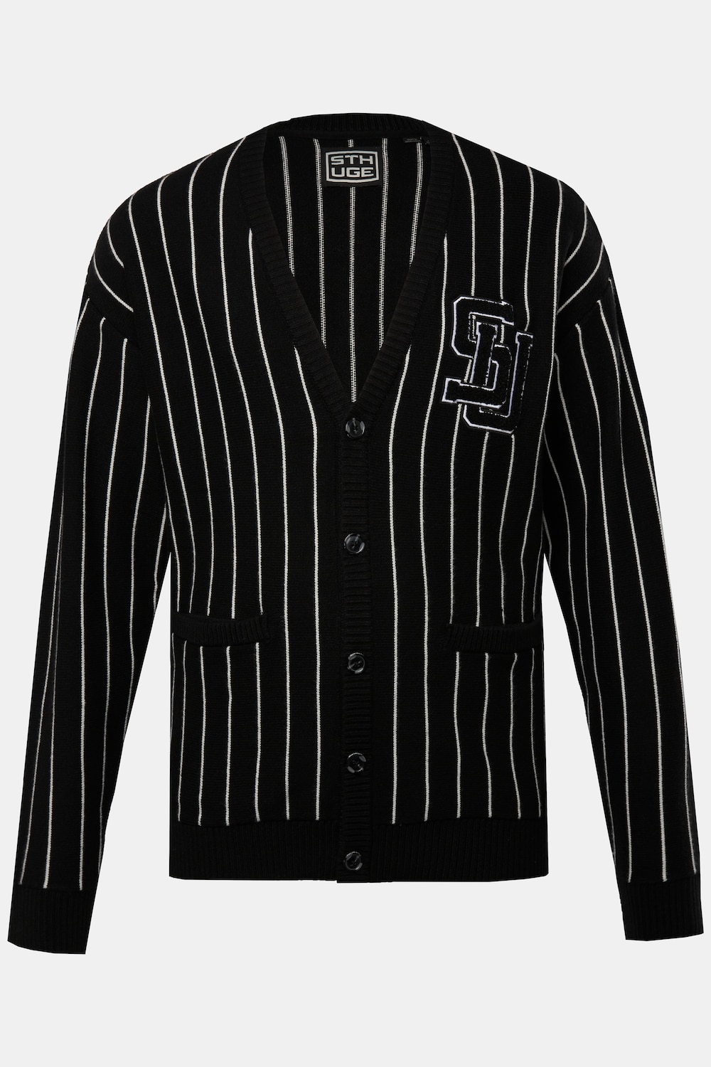 STHUGE Strickjacke, Nadelstreifen, V-Auschnitt, Badge, bis 8 XL