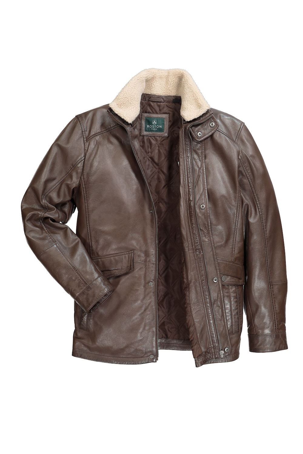 Stora storlekar Skinnjacka, Her, brun, storlek: 76/78, Läder/Polyester, Boston Park