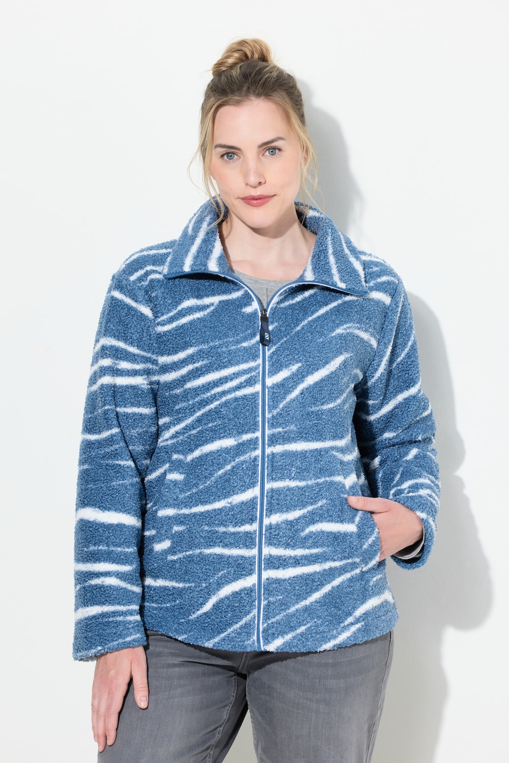 Große Größen Teddyjacke, Damen, blau, Größe: L, Polyester, LAURASON