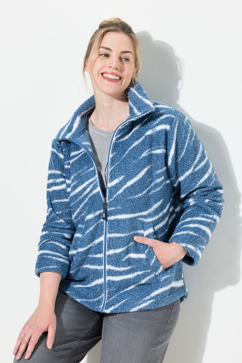 Große Größen Teddyjacke, Damen, blau, Größe: XXL, Polyester, LAURASON