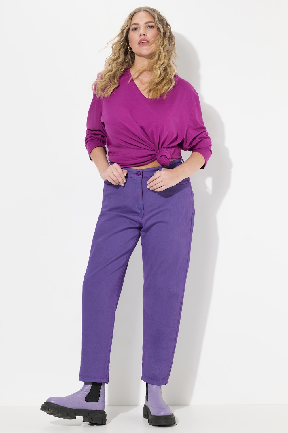 Große Größen Mom-Colorjeans, Damen, lila, Größe: 44, Baumwolle, Ulla Popken