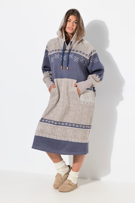 Noorse gebreide fleece-jurk, capuchon, oversize