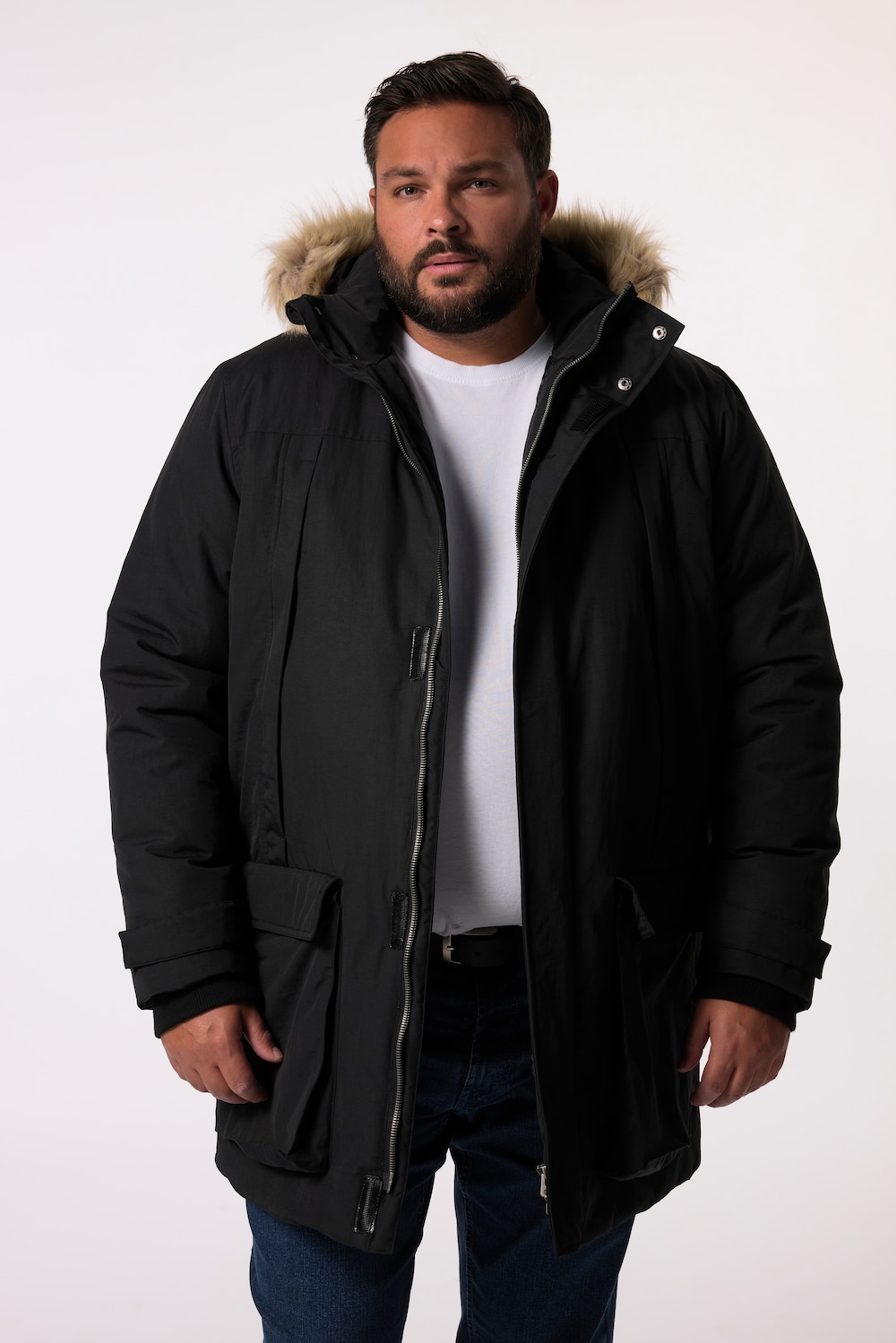 Stora storlekar Funktionsparkas, Her, svart, storlek: L, Polyester/Syntetfibrer, Men Plus