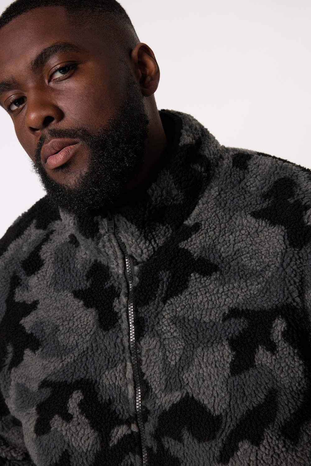 Stora storlekar Teddyjacka, Her, svart, storlek: 6XL, Polyester, STHUGE