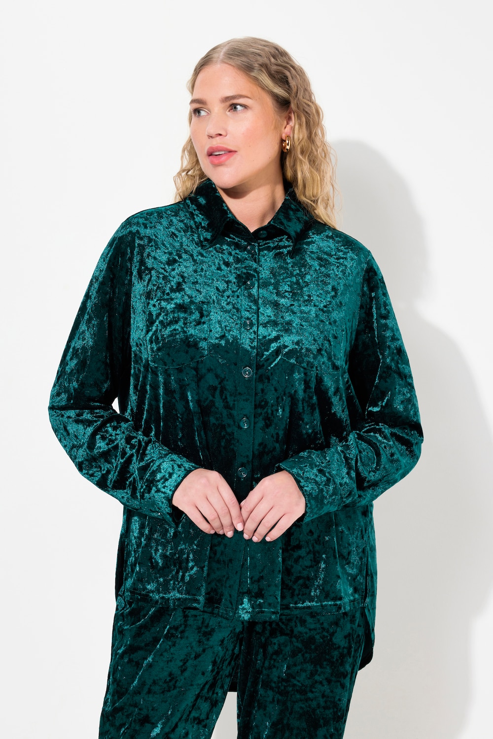 Große Größen Samtbluse, Damen, türkis, Größe: 54/56, Polyester, Ulla Popken