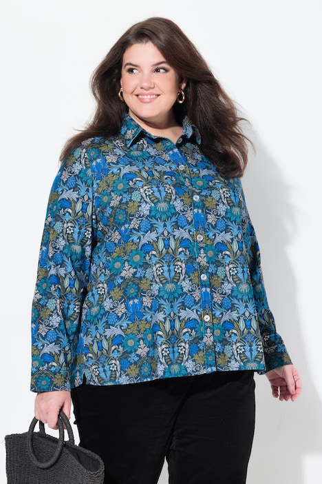 corduroy blouse, bloemenprint, overhemdkraag, lange mouwen