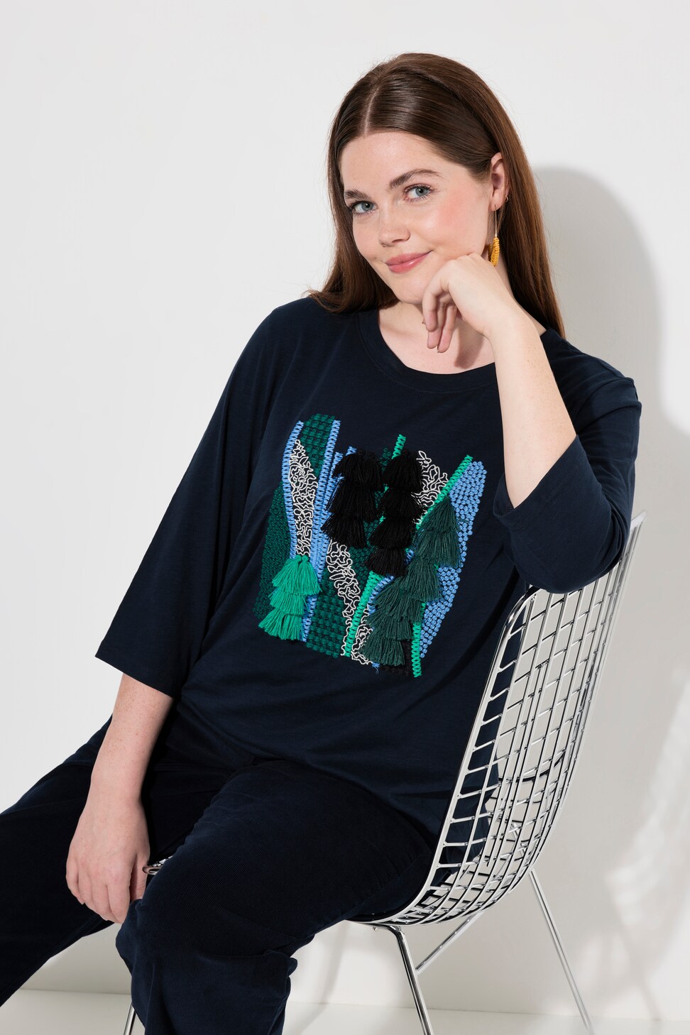 T-Shirt Donna Ulla Popken Scollo A V, Maniche Corte, Vestibilità Svasata - Blu Violaceo Taglia 54+