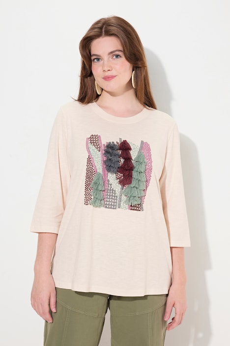 Eco Cotton Dimensional Embroidered 3/4 Sleeve Tee