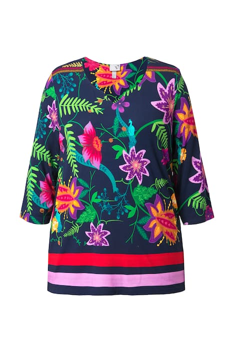 Tričko, potisk krajiny, A střih, tunikový výstřih, 3/4 rukávy