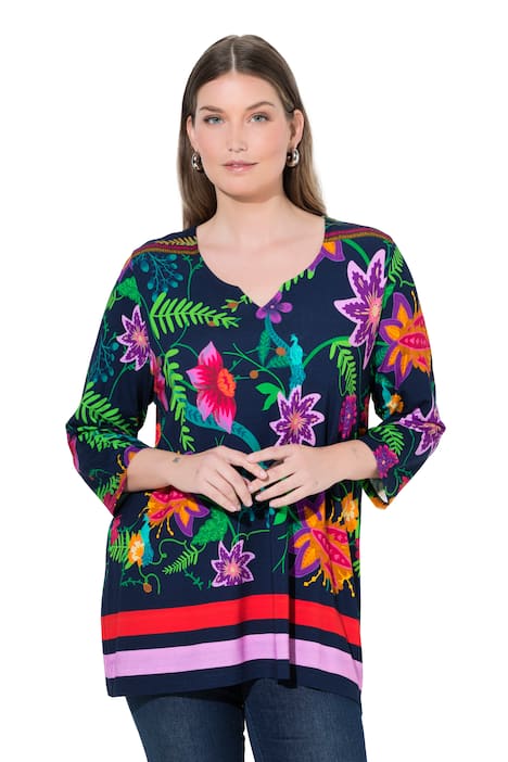 Tričko, potisk krajiny, A střih, tunikový výstřih, 3/4 rukávy