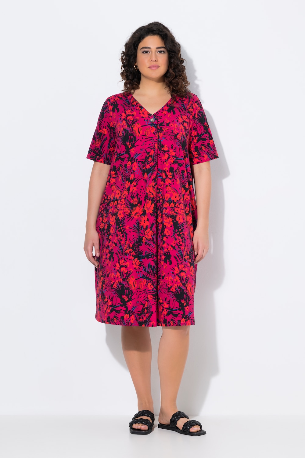 Große Größen Jersey-Midikleid, Damen, rosa, Größe: 54/56, Baumwolle, Ulla Popken