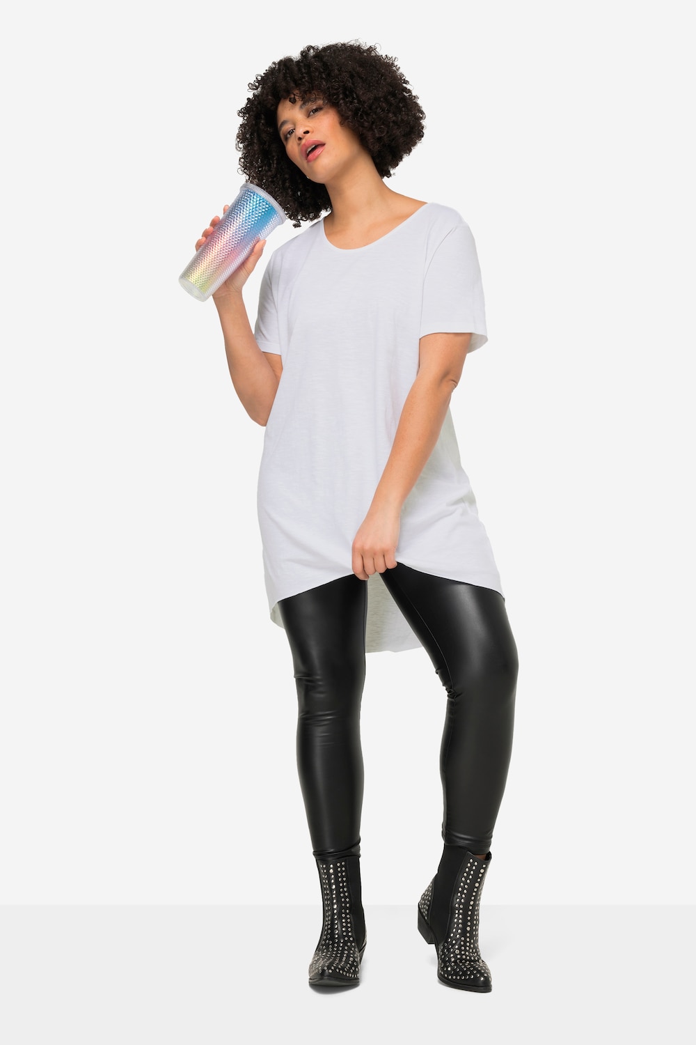 Longshirt, ronde hals, halve mouw, afgeronde zoom