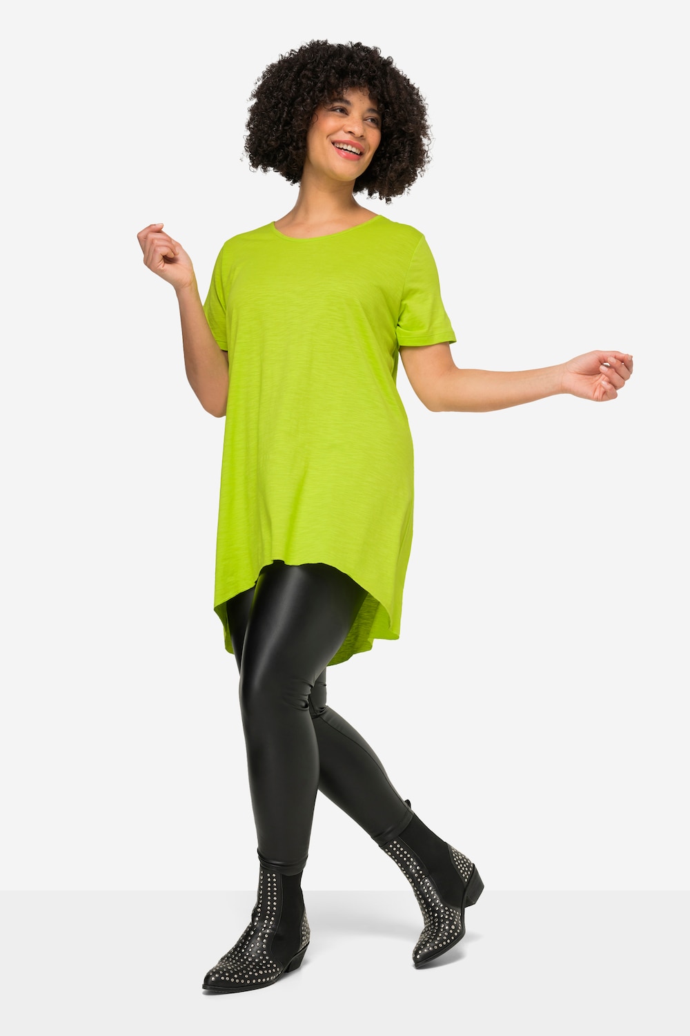 Longshirt, ronde hals, halve mouw, afgeronde zoom