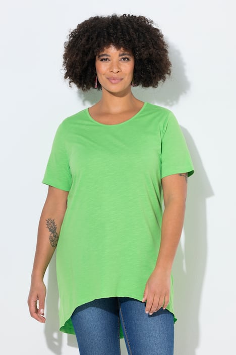 Longshirt, ronde hals, korte mouwen, afgeronde zoom