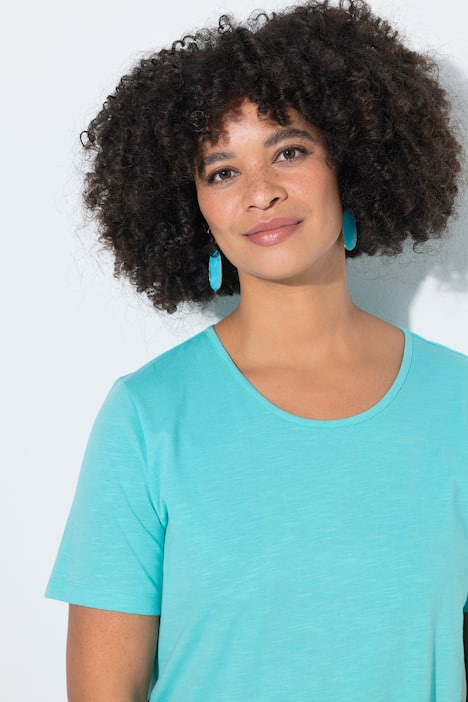 Longshirt, Rundhals, Halbarm, gerundeter Saum