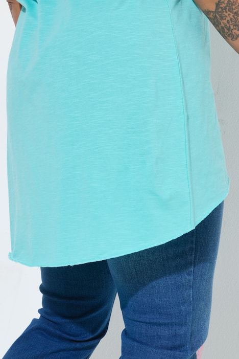 Longshirt, Rundhals, Halbarm, gerundeter Saum