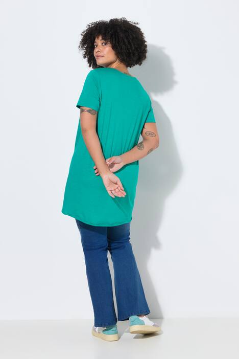 Longshirt, Rundhals, Halbarm, gerundeter Saum